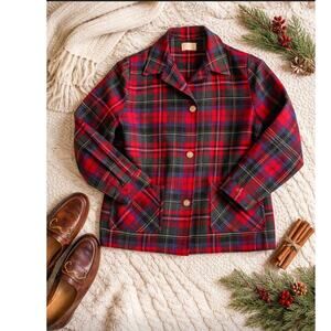 Vintage Pendleton Wool Red Green Plaid Jacket Cottagecore Hallmark M/L